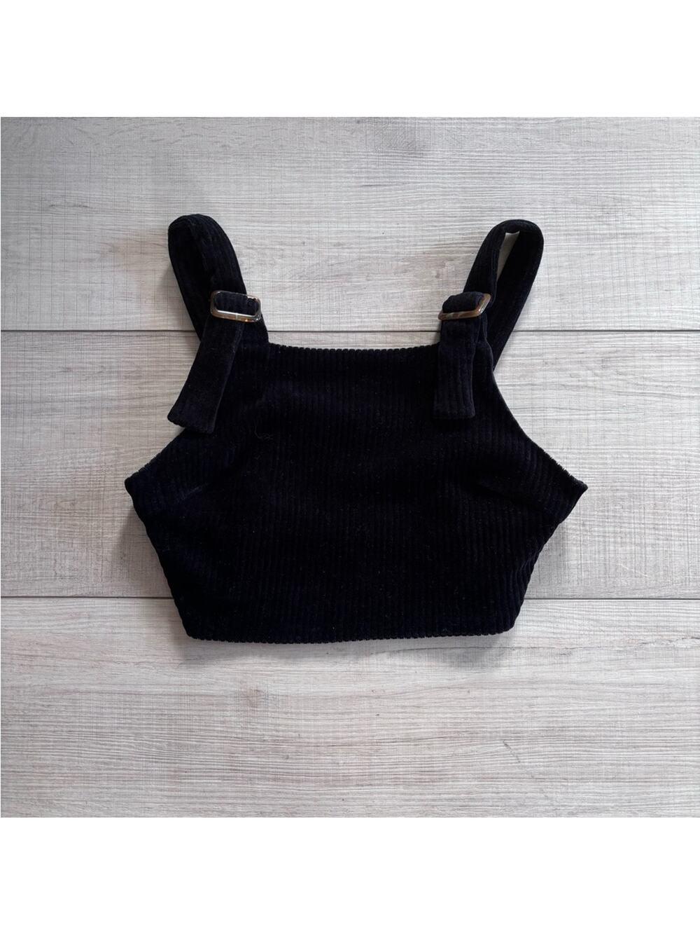 Forever 21 Y2K Black Ribbed Corduroy Crop Top | Size S